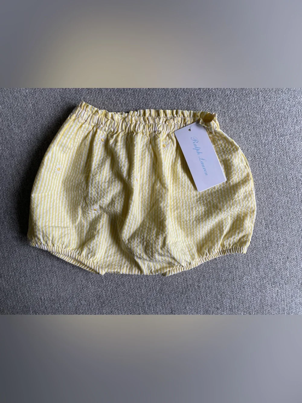 Ralph Lauren Yellow Striped Embroidered Daisy Baby Bloomer Shorts